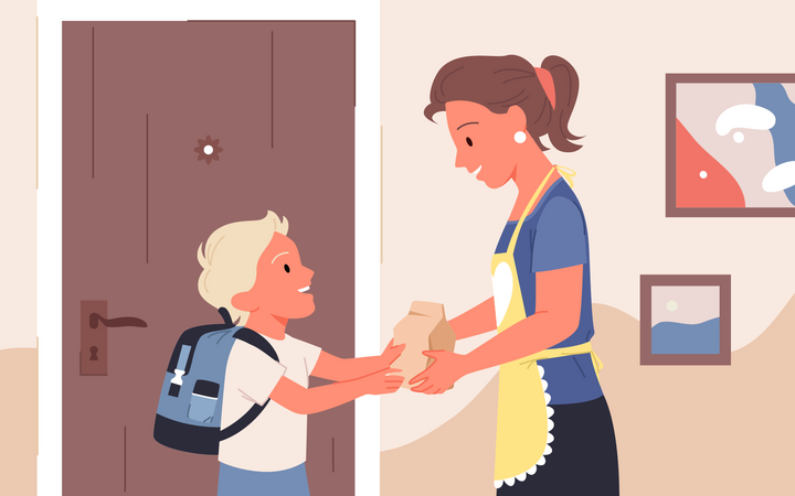 Mother giving food to son  Illustration