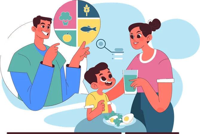 Mother giving healthy food to her son  Illustration