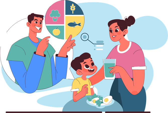 Mother giving healthy food to her son  Illustration