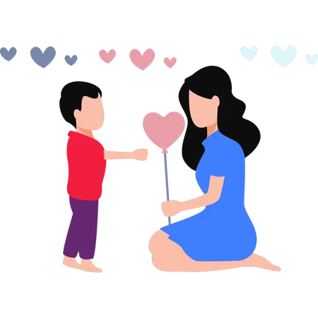 The Girl Is Giving Heart Balloon To The Child Illustration