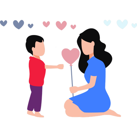 Mother Giving Heart Balloon To Child  Illustration