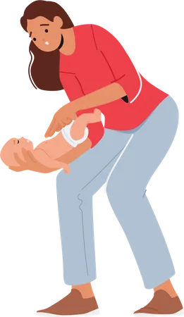 Mother giving heimlich maneuver to choked child  Illustration