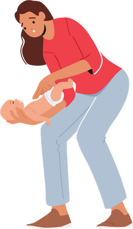 Mother giving heimlich maneuver to choked child  Illustration