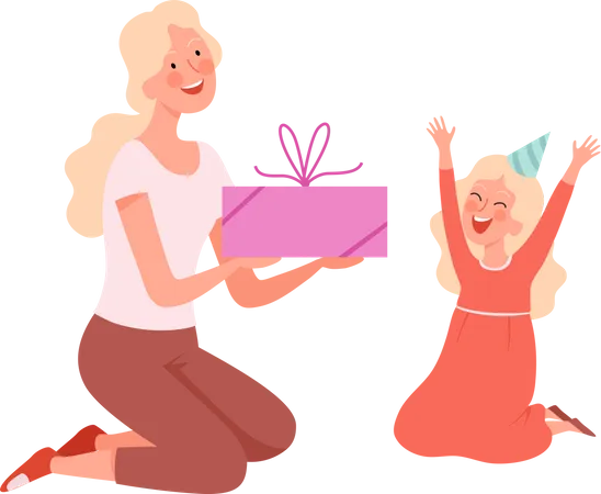 Mother giving present to daughter Illustration