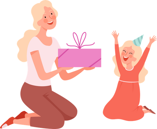 Mother giving present to daughter  Illustration