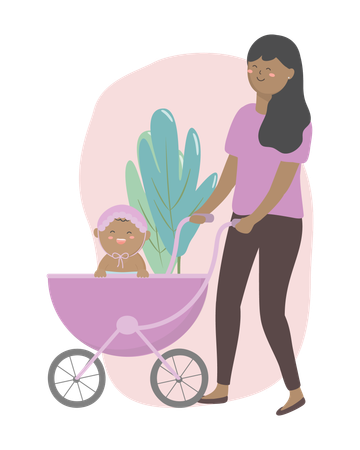 Mother going outside with baby  Illustration