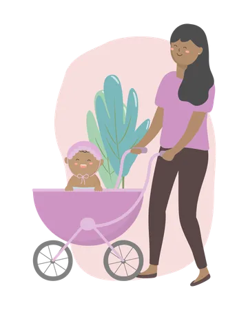 Mother going outside with baby  Illustration