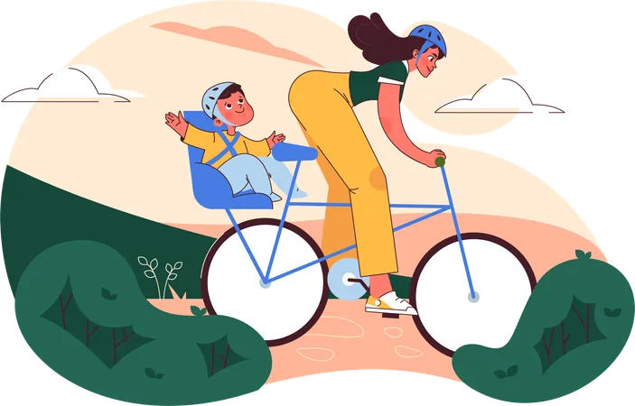 Mother going with baby on cycle  Illustration