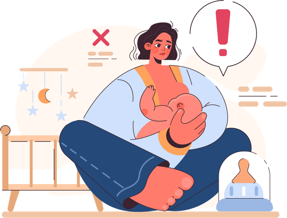 Mother having breastfeeding problem  Illustration