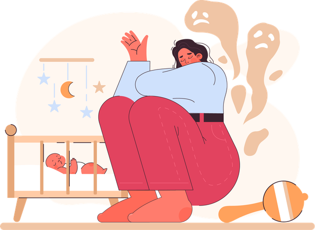 Mother having nightmare attack  Illustration