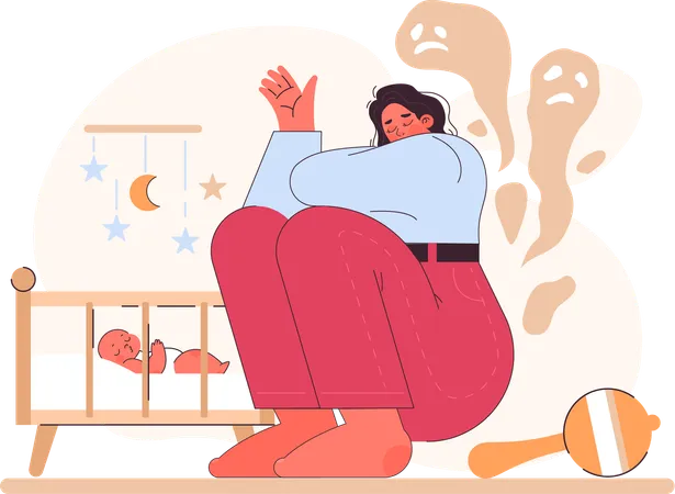 Mother having nightmare attack  Illustration