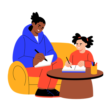 Mother helping daughter in studies  Illustration