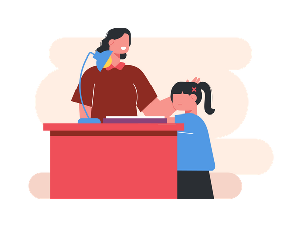 Mother helping daughter with homework  Illustration