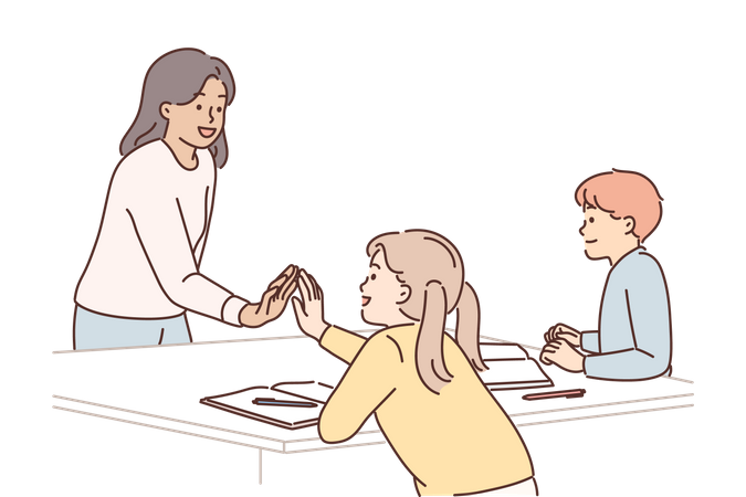 Mother helping kids with homework  Illustration