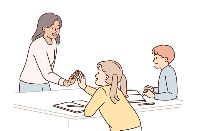 Mother helping kids with homework  Illustration