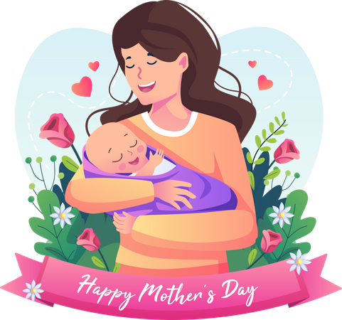 Mother holding baby Illustration