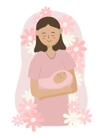 Mother holding baby  Illustration