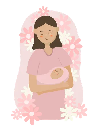 Mother holding baby  Illustration