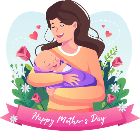 Mother holding baby  Illustration