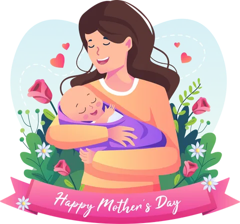 Mother holding baby  Illustration