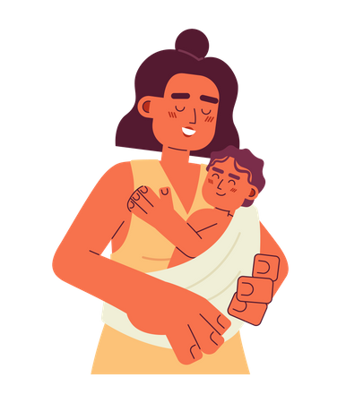 Mother holding baby in sling  イラスト