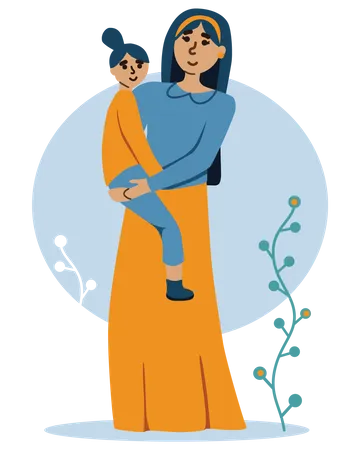 Mother holding Baby on Hands Illustration