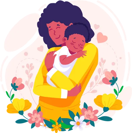 Mother Holding Baby Son In Arms  Illustration