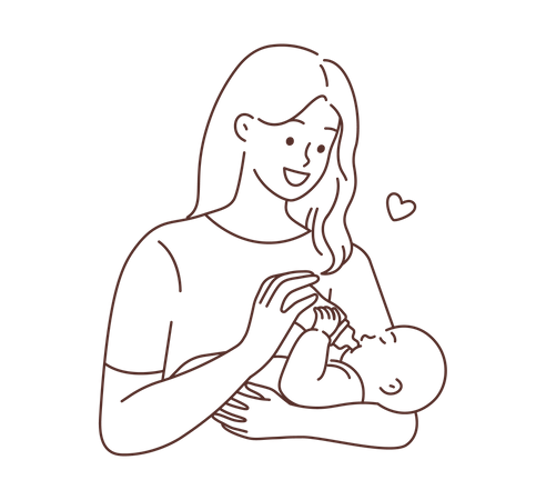 Mother holding born baby and feeding to baby  Illustration