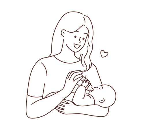 Mother holding born baby and feeding to baby  Illustration