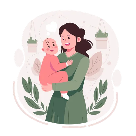 Mother With Child Flat Illustration Illustration