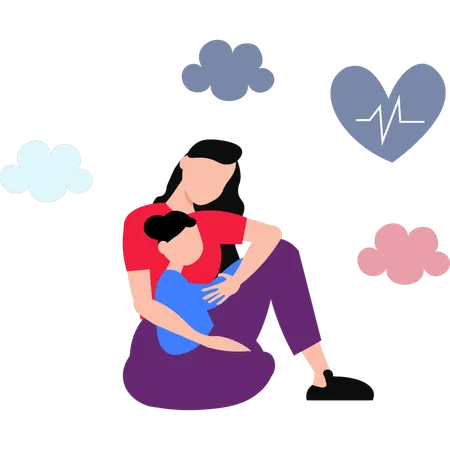 Mother Holding Child In Her Lap  Illustration