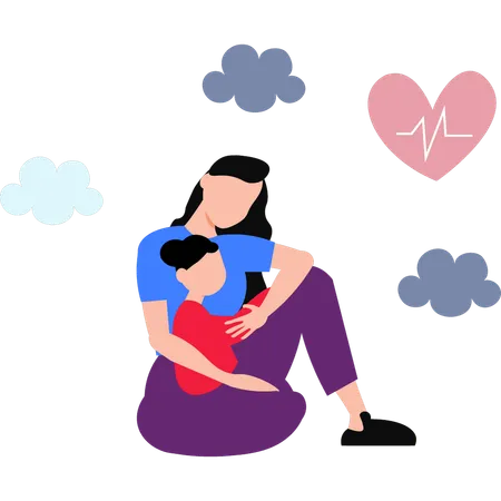 The Girl Is Holding A Child In Her Lap Illustration
