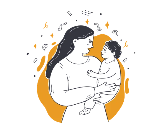 Mother holding her baby and showing love towards him  Illustration