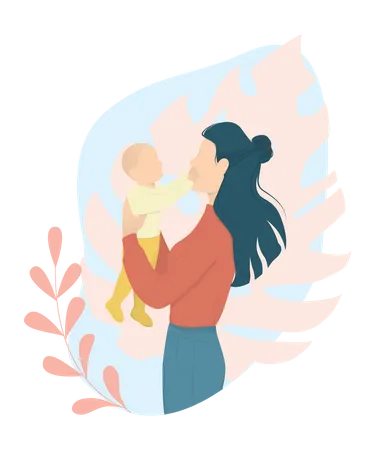 Mother holding little baby and smiling  Illustration