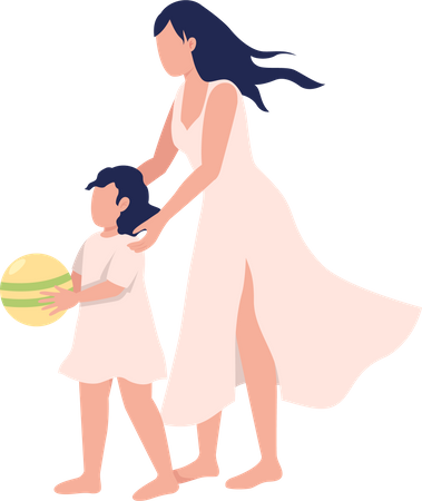 Mother holding little daughter Illustration