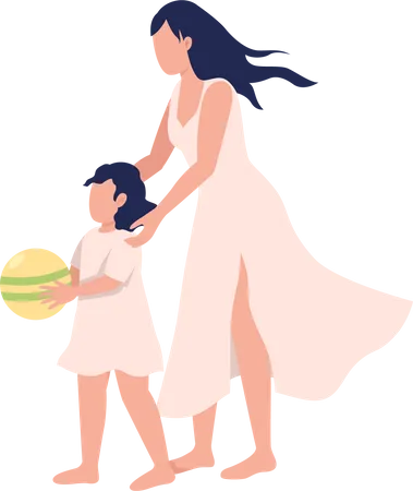 Mother Holding Little Daughter Semi Flat Color Vector Characters Standing Figures Full Body People On White Barefoot Walking Simple Cartoon Style Illustration For Web Graphic Design And Animation Illustration