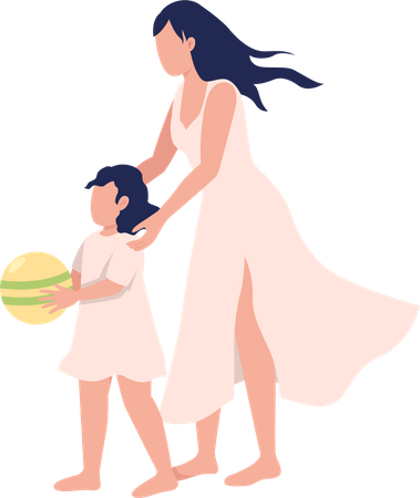 Mother holding little daughter  Illustration