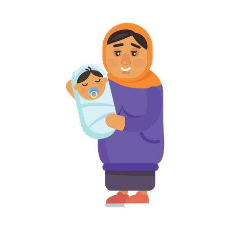 Mother holding new born baby  Illustration