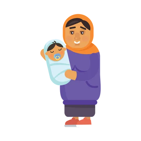 Mother holding new born baby Illustration