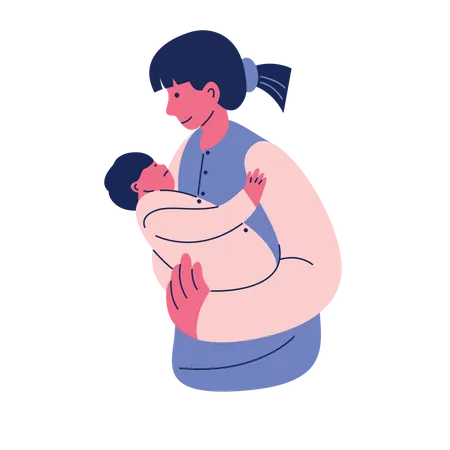 Mother holding Sick child in arm  Illustration