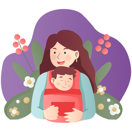 Mother holding son on her shoulder Illustration