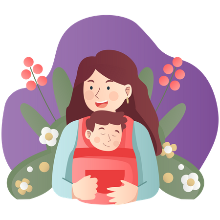 Mother holding son on her shoulder  Illustration