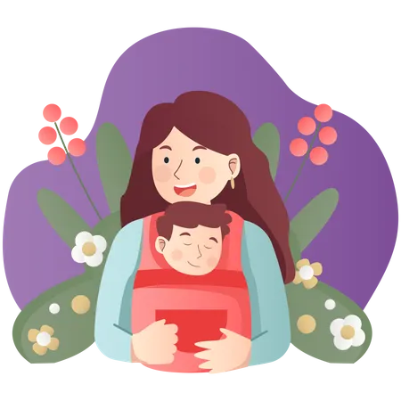 Mother holding son on her shoulder  Illustration