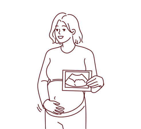 Mother holding sonography report  Illustration