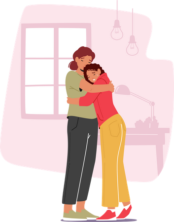 Mother hugging crying daughter  Illustration
