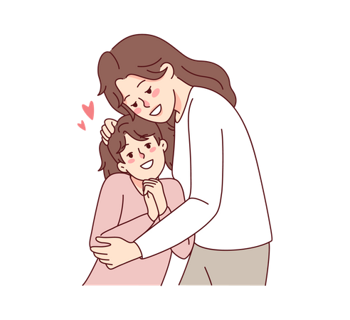 Mother hugging daughter Illustration