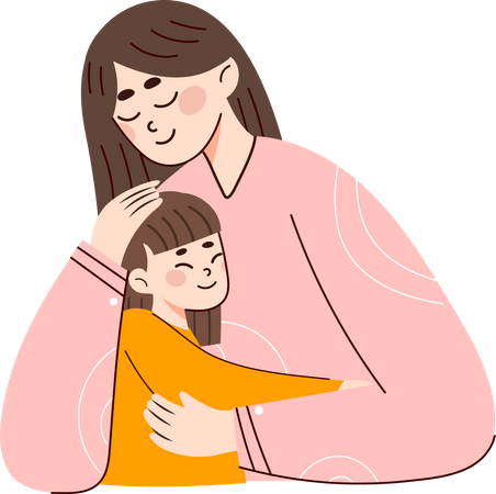 Mother hugging daughter  イラスト