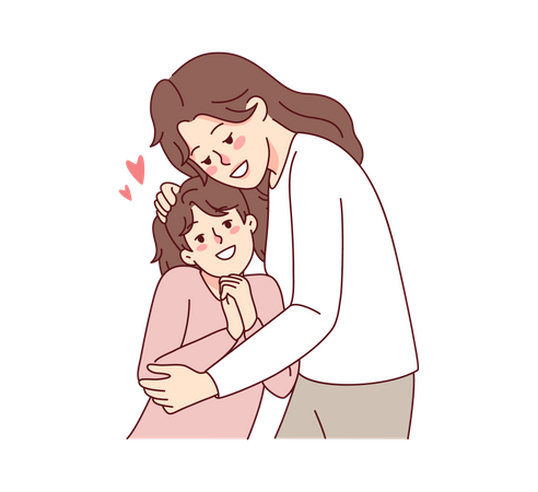 Mother hugging daughter  Illustration