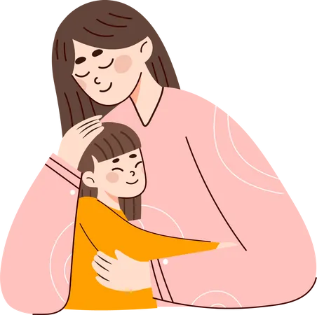 Mother hugging daughter  Illustration