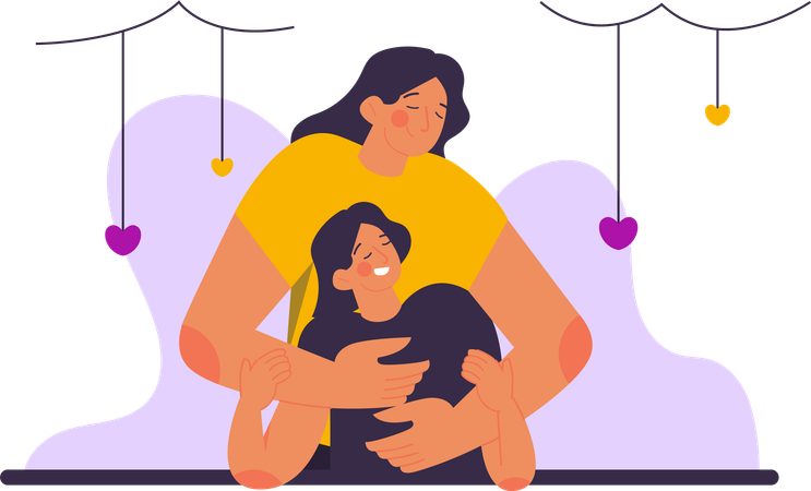 Mother Hugging Her Daughter  Illustration